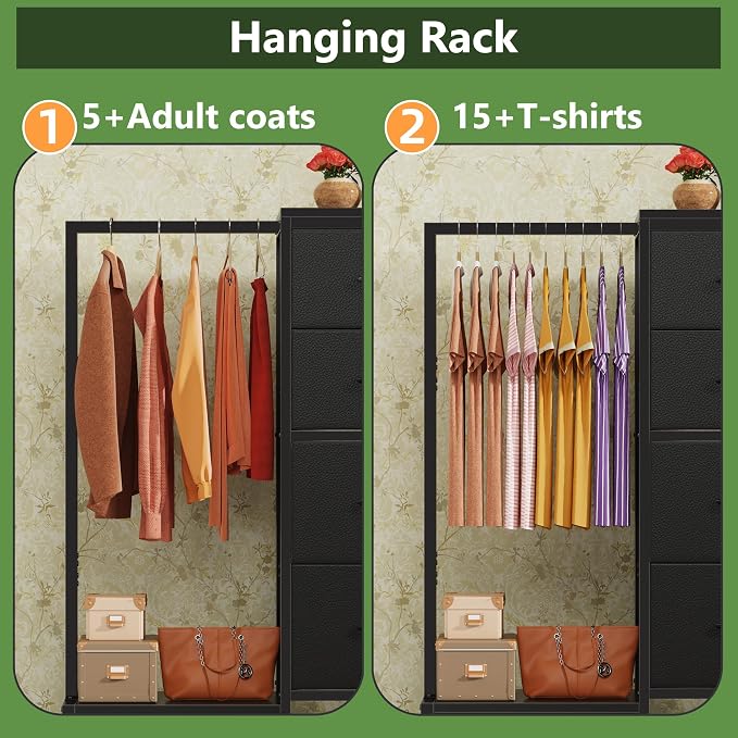HIGDBFE Dresser with Hanging Rack, 4 Drawers Small Closet - Image 5