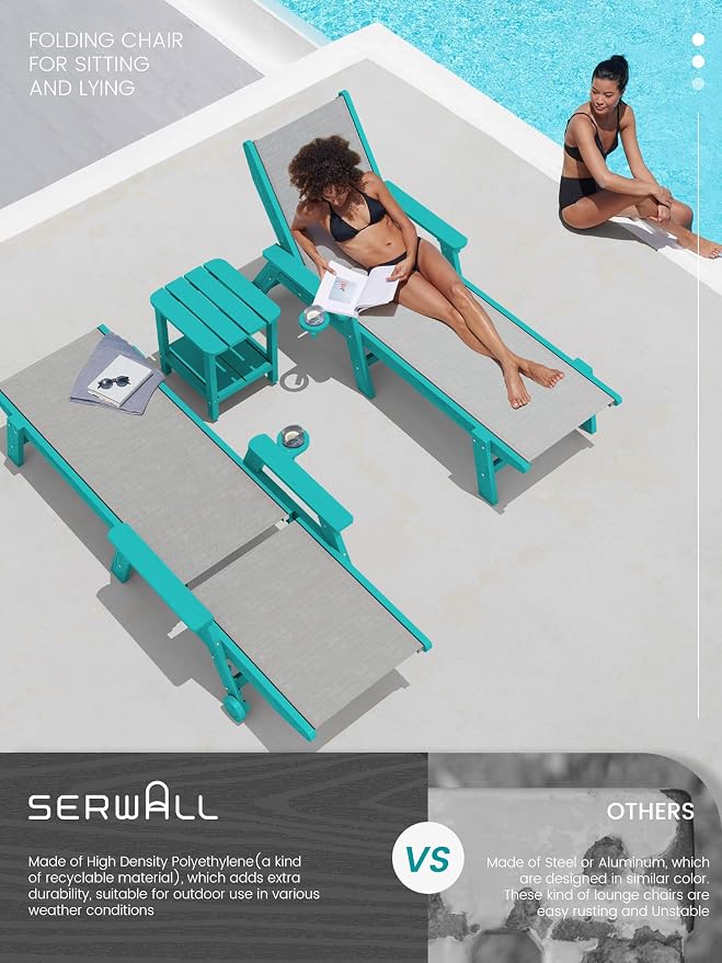 SERWALL Textilene Patio Chaise Lounge Chair Set of 2, 5 Positions Outdoor - Image 6