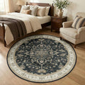 RELEANY Area Rugs Round 5ft Washable Non-Slip, Floral Vintage Distress Print by RELEANY