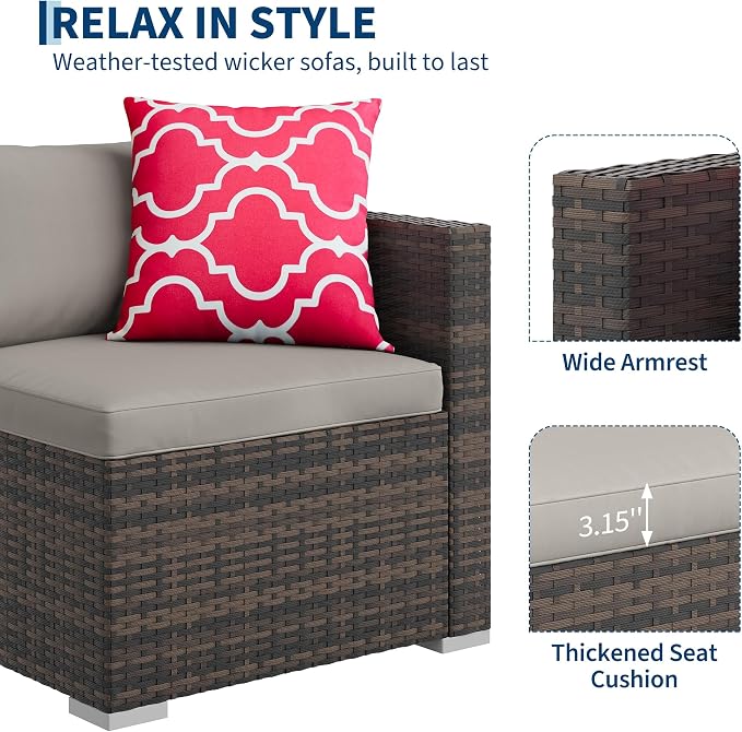 5-Piece Outdoor Sectional Sofa Set, All-Weather PE Rattan Patio Furniture - Image 6