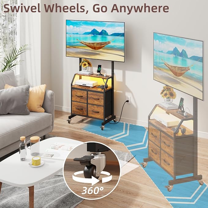 Rolling TV Stand with Mount & 4 Fabric Drawers - Image 3