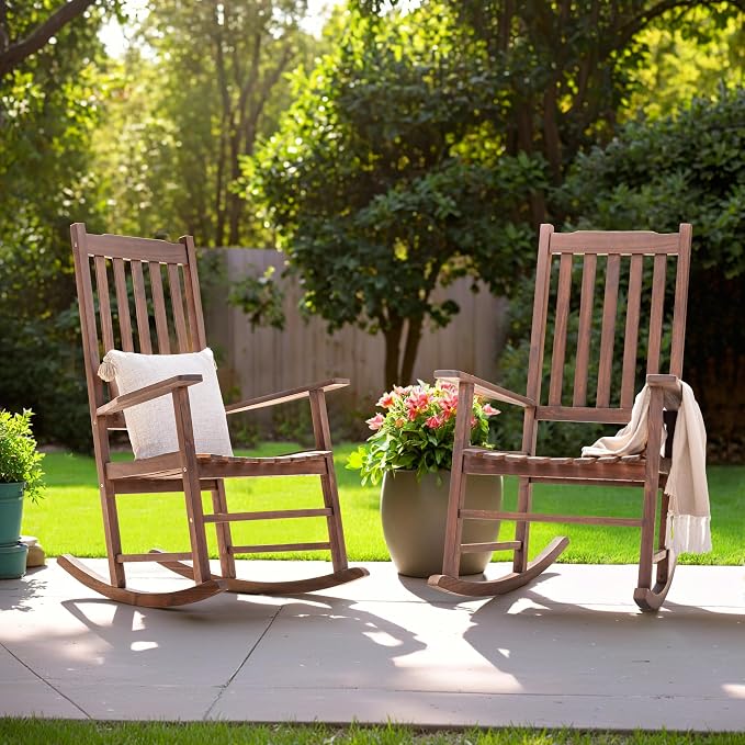 Flamaker Outdoor Rocking Chair Oversized Wooden Patio Chairs - Image 7