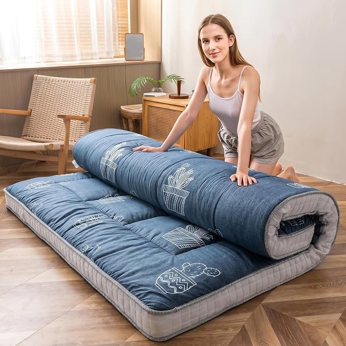MAXYOYO Grey Cactus Pattern Queen Size Futon Mattress, Japanese Floor Mattress by MAXYOYO