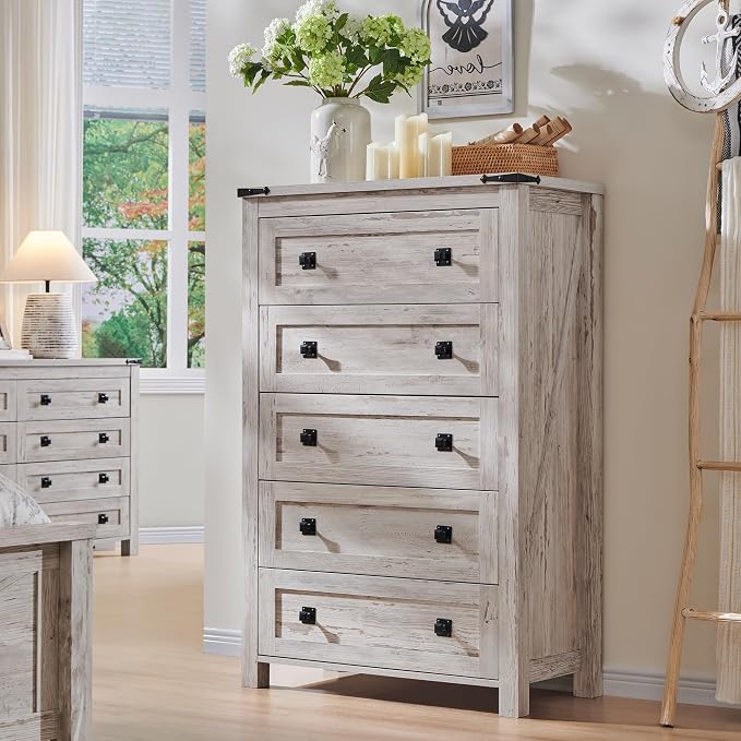 T4TREAM Farmhouse 5 Drawers Dresser Chests by T4TREAMFurniture