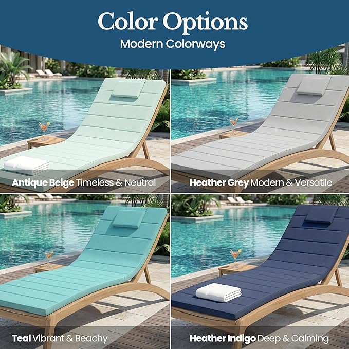 Quilted Chaise Lounge Outdoor Patio Furniture Cushions | Water-Resistant Patio - Image 7