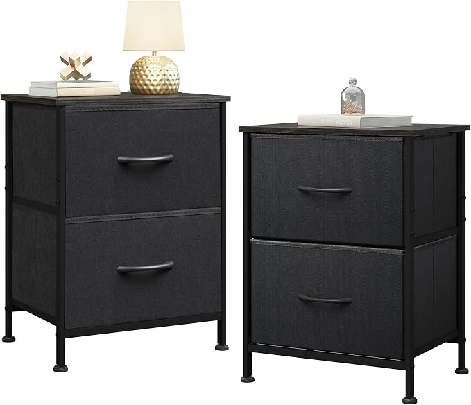 WLIVE Black Nightstand Set of 2, Night Stand by WLIVE