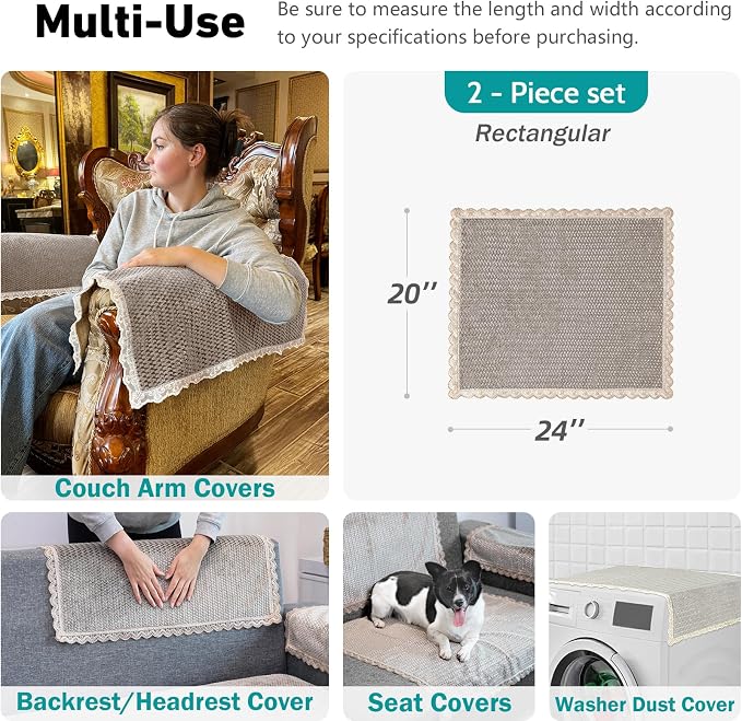 Couch Arm Covers, Couch Covers, Non-Slip Lace Armrest Covers, Headrest/Backrest - Image 3