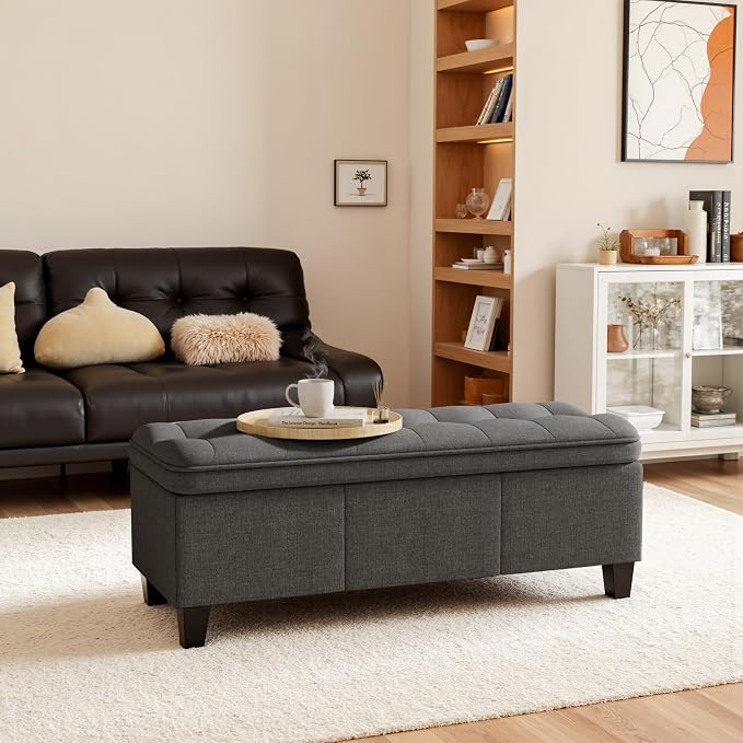YESHOMY 47 Inches Ottoman with Storage, Storage Bench with Legs, Ottomans - Image 4