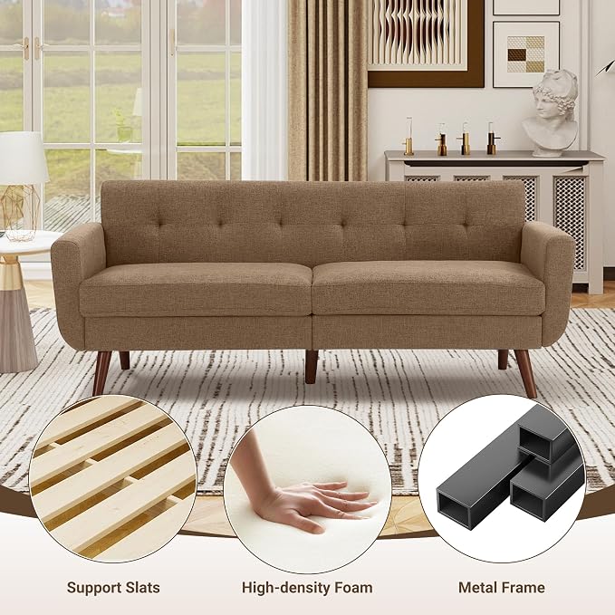 Tbfit 77.2" W Linen Sofa Couch, Mid Century Modern Decor Loveseat Couches - Image 6