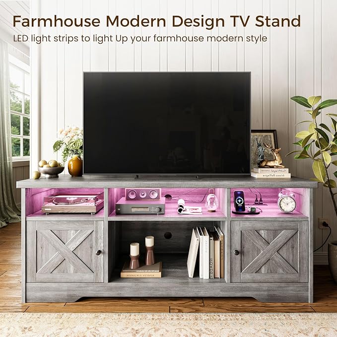 Casaottima TV Stand for 65 Inch TV, Farmhouse Entertainment Center - Image 2
