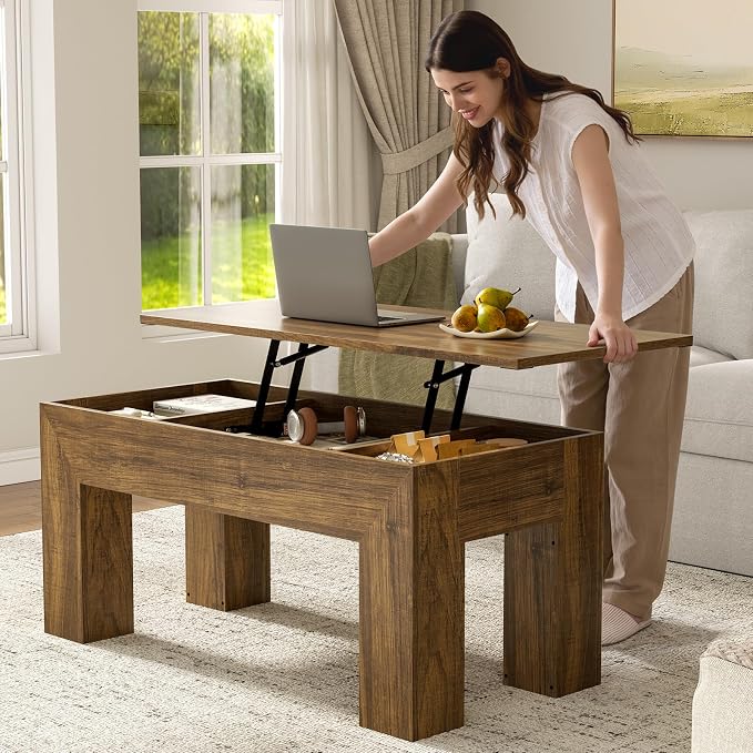 FABATO 41.7'' Lift Top Coffee Table, Wooden Rectangle Coffee Table - Image 4