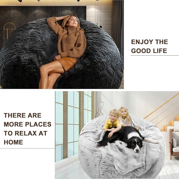 YudouTech (No Filler Bean Bag Chair Cover Without Filler, Big Round Soft Fluffy - Image 5