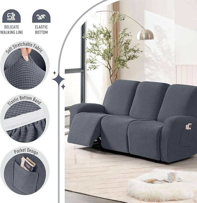 TAOCOCO Recliner Sofa Covers 8-Pieces Stretch Large Couch Covers - Image 3