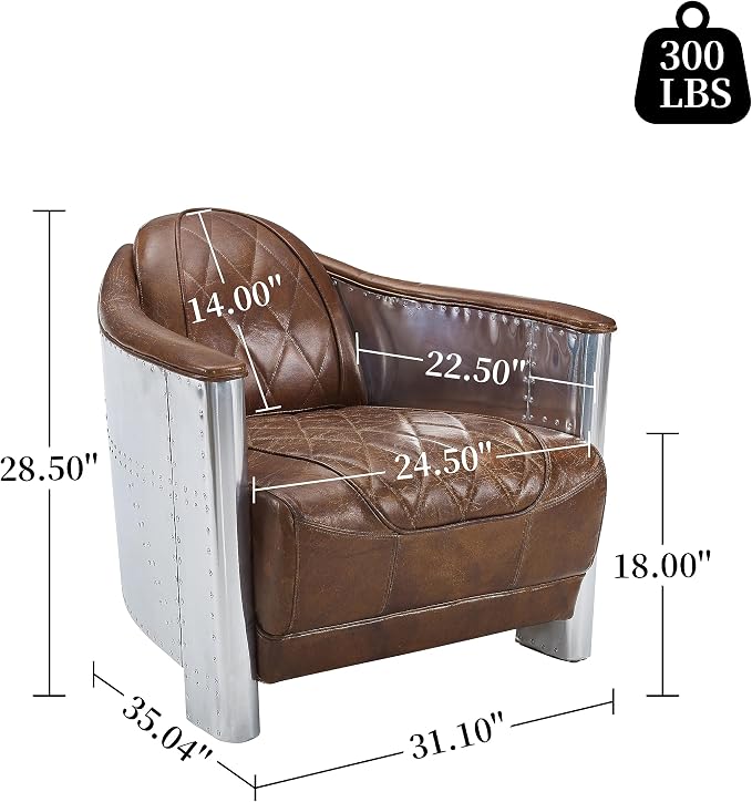 Art Leon Genuine Leather Accent Chair, Mid Century Industrial Armchair - Image 3