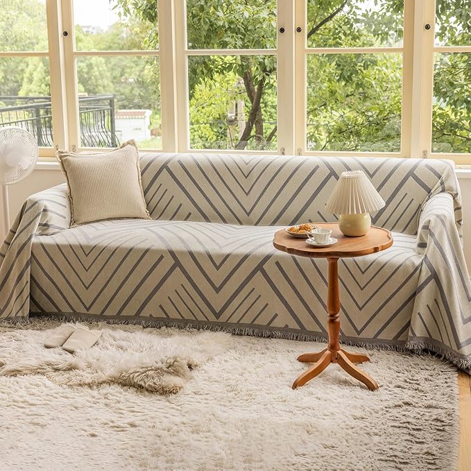 VClife Beige Gray Herringbone Couch Cover Modern Simple Style Geometric - Image 7