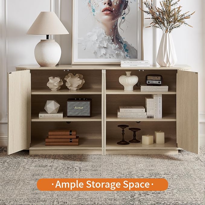 LKTART 64" Buffet Cabinet with Storage, Modern Fluted Accent Sideboard Media - Image 7
