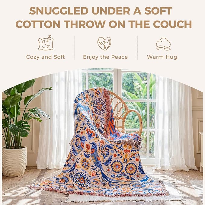 LUTBM Boho Throw Blanket for Bed Cotton Summer Blankets Twin Size for Bedroom - Image 5