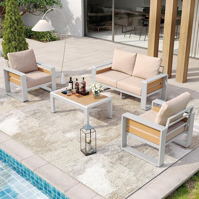 Aoxun Aluminum Patio Furniture Set, 4 Piece Luxury Outdoor Sectional - Image 3
