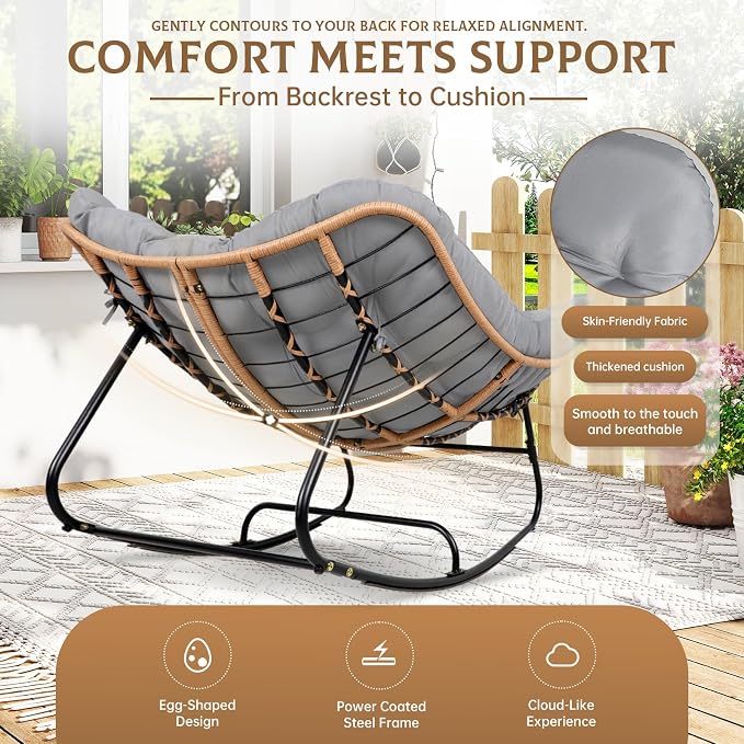 SUNCROWN Oversized Wicker Rocking Chair Indoor Outdoor, 450 LBS Heavy Duty - Image 6