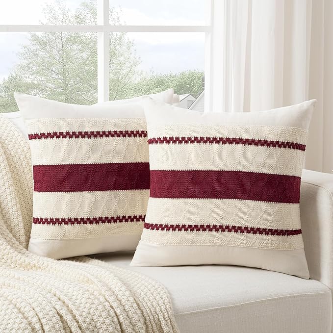 Fancy Homi Set of 1 Burgundy Boho Big Decorative Throw Pillow Covers 24x24 Inch - Image 2
