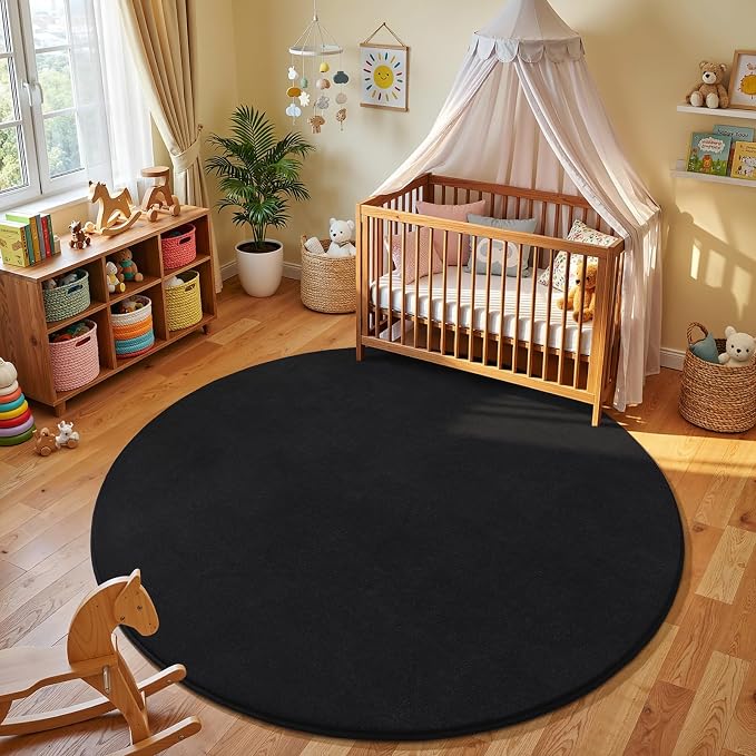 Amearea Black Round Area Rugs 4ft Washable Circle Rugs - Image 4