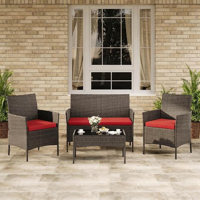 4-Piece Outdoor Furniture Set, PE Rattan Wicker Chairs - Image 7
