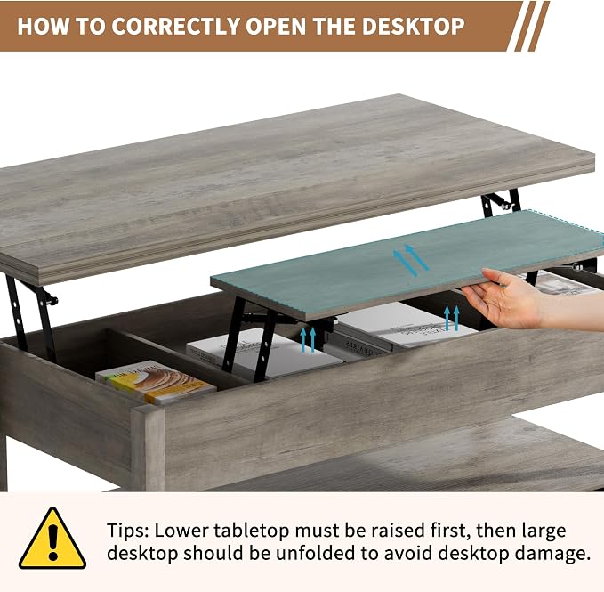 SYESWAY 42'' Lift Top Coffee Table, 4-in-1 Multifunctional Lift Coffee Table - Image 7
