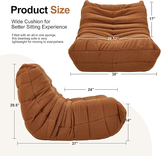 Bean Bag Chairs for Adults Giant Bean Bag Chair Memory Foam BeanBag Chair Bean - Image 2