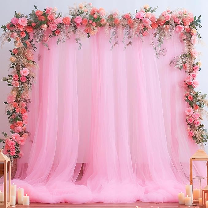 Pink Sheer Backdrop Curtains for Girls Baby Shower Gender Reveal Birthday Party by Suppromo