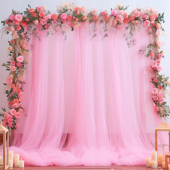 20ft x 15ft Pink Tulle Backdrop Curtain - Image 8