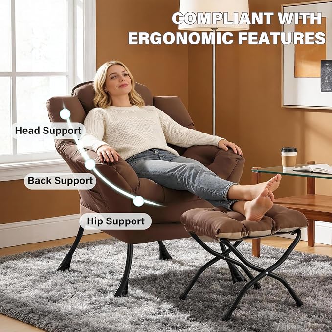 MBOOYOME Lazy Chair with Folding Ottoman, Modern Accent Armchair with Armrests - Image 7
