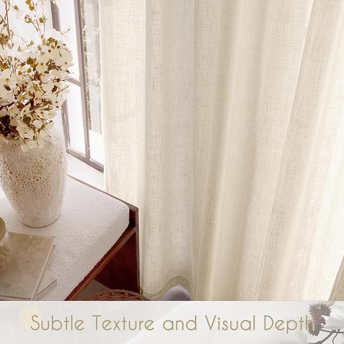 Apricot Linen Curtain 108 inch Length 2 Panels Set Back Tab Light Filtering - Image 4