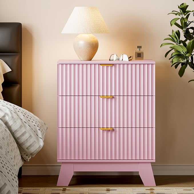 BORNOON Fluted 3 Drawer Dresser, 30.3" Tall Compact Modern Boho Chest of Drawers - Image 3