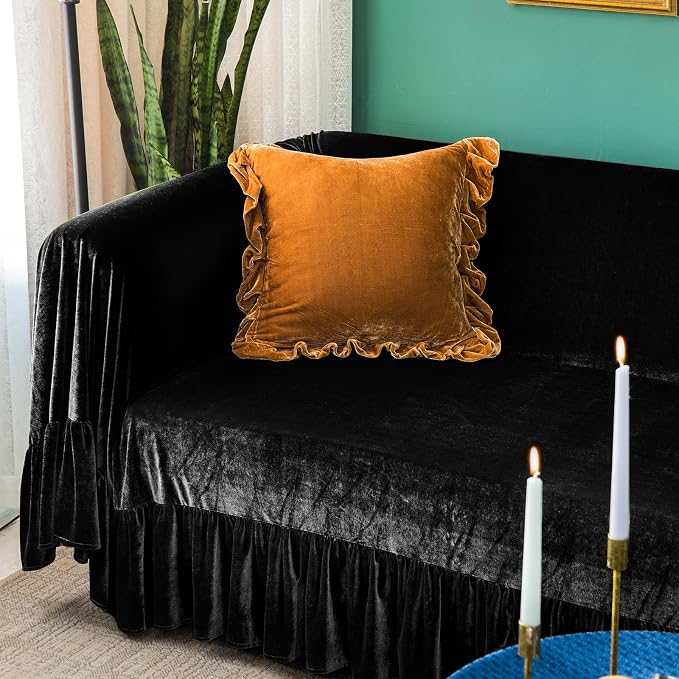 GLORY SEASON Velvet Sofa Cover Soft Decorative Luxurious Solid Exquisite Ruffle - Image 7