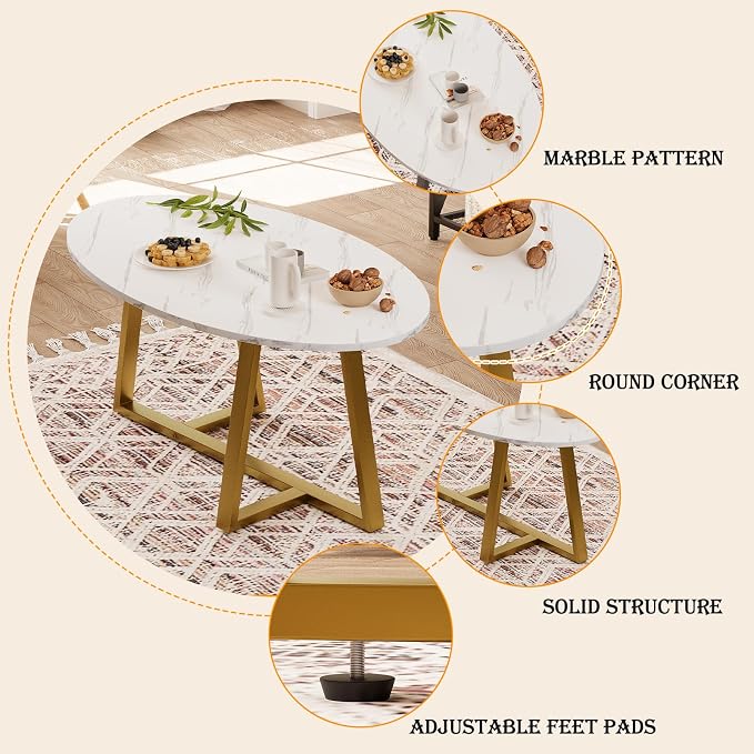 Wolawu Coffee Table White Faux Marble Coffee Table - Image 5