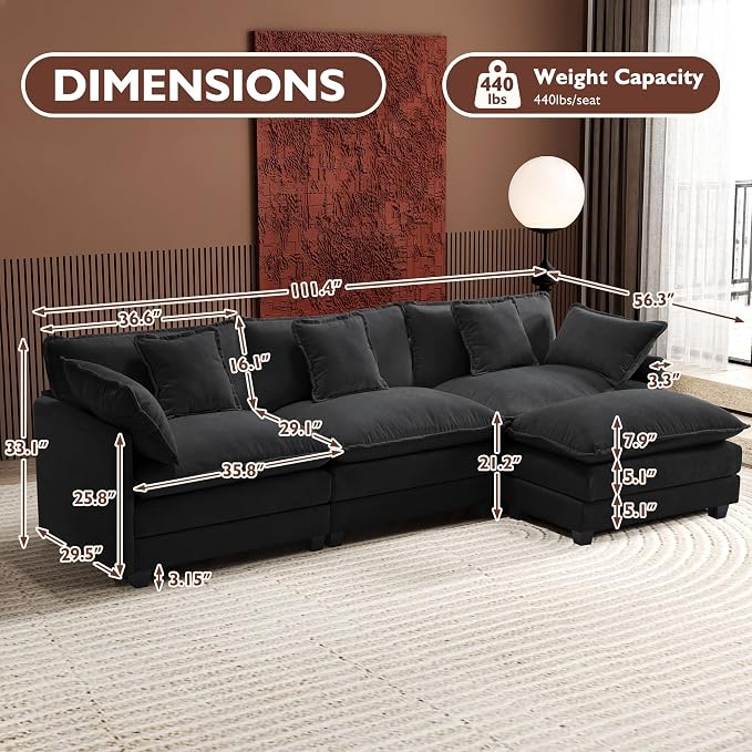 Ihanherry 111.4" L Shaped Modern Sofa Modular Sectional Cloud Couch - Image 2