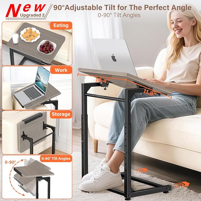 Tv Tray Table, 8-Level Adjustable Height Couch Side Table，90° Tilt Angle - Image 3