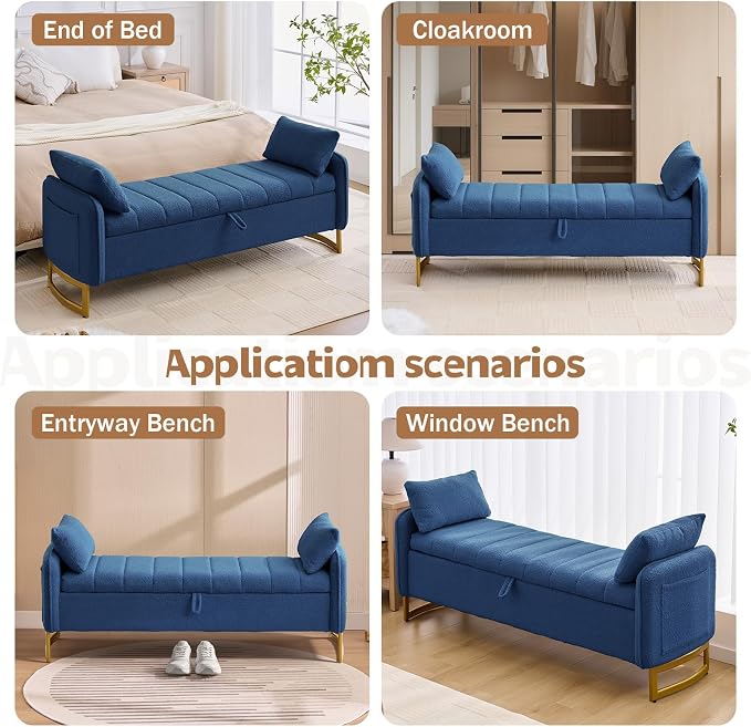 66'' King Size Storage Bench for Bedroom, Teddy Boucle End of Bed Benches for - Image 9
