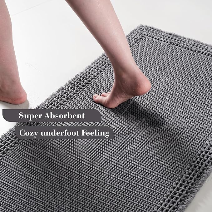 RESARE Waffle Bath Mat, Super Absorbent Non-Slip Machine Washable, Ultra Soft - Image 3