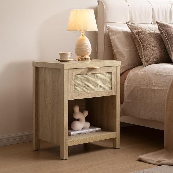 SICOTAS Rattan Night Stands, Farmhouse Nightstand Boho End Side Table Bedside - Image 2