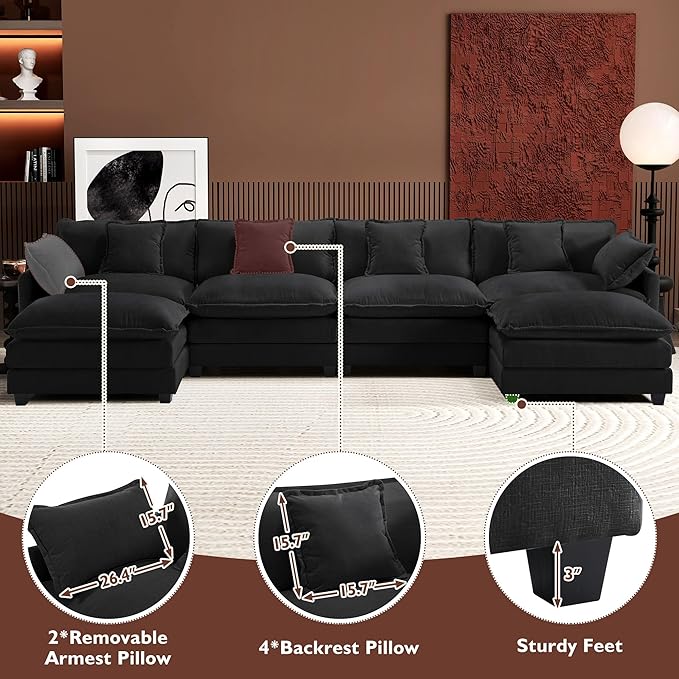 Ihanherry U-Shaped Modern Sofa 146" Modular Sectional Cloud Couch - Image 6