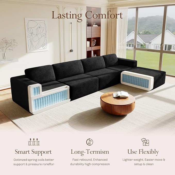 Vesgantti 159" Large Modular Sectional Sofa, L-Shaped Corduroy Cloud Couch - Image 4