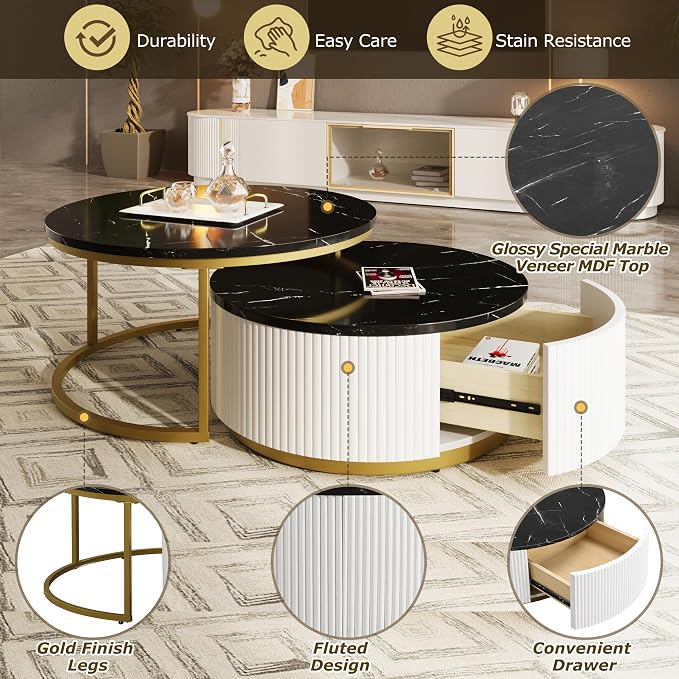Modern Round Nesting Coffee Table Fluted - Image 8