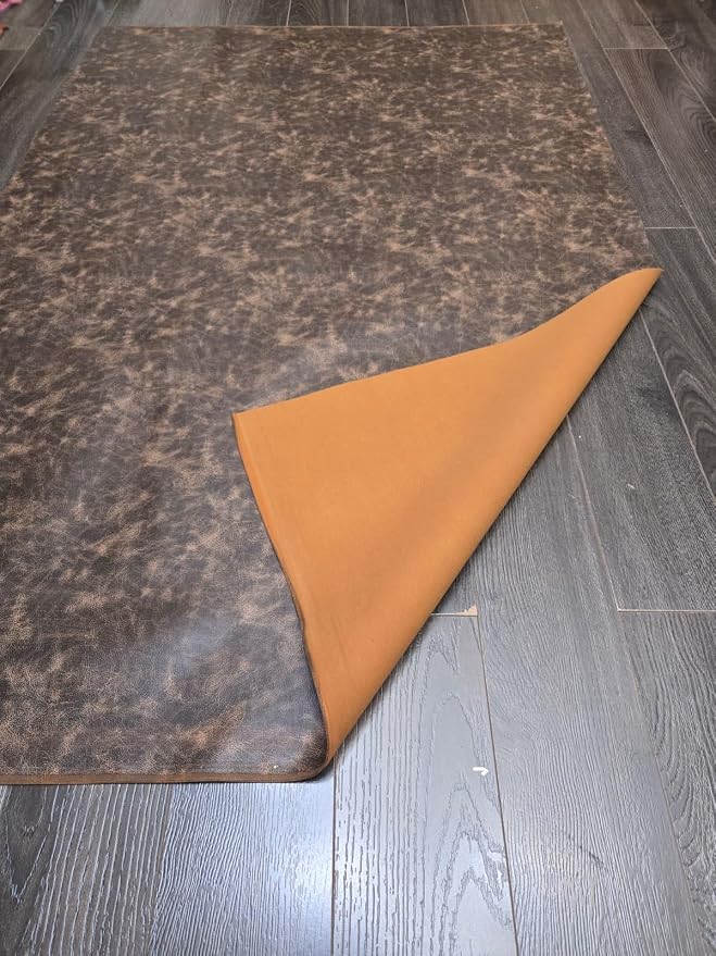 Brown Vintage Distressed Soft Faux Leather Fabric PU Peta Approved Vegan - Image 4
