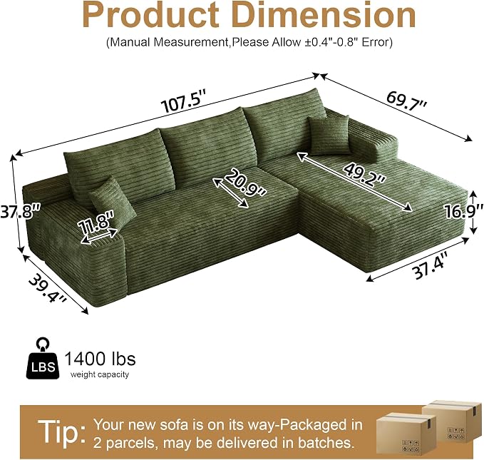 AUGOP 108" Sectional Couches for Living Room Modern Modular Sofa - Image 2