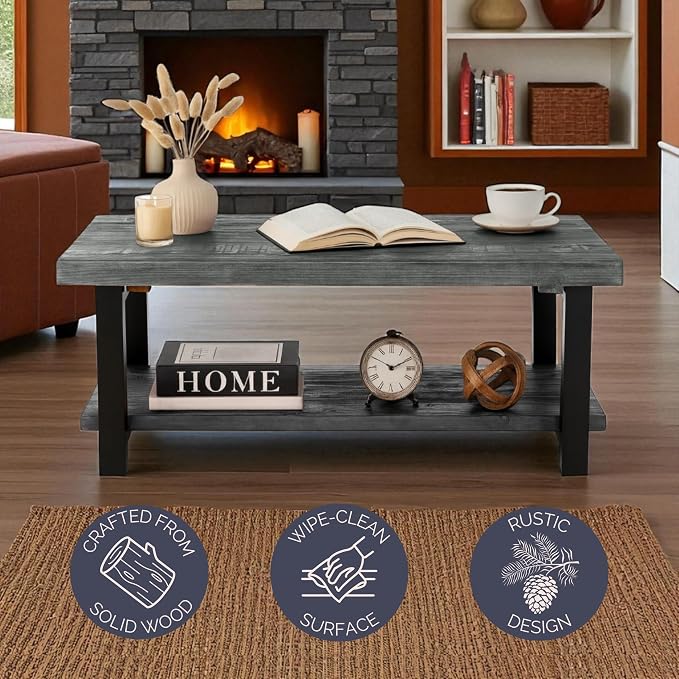 Alaterre Furniture Pomona Living Room 42 Inch Rectangular Solid Wood Coffee - Image 4