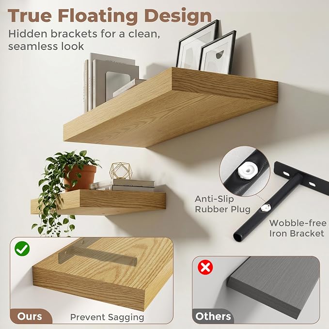 12 inch Deep Floating Shelves for Wall, 72 inch Wide Engineered Wood Wall - Image 4