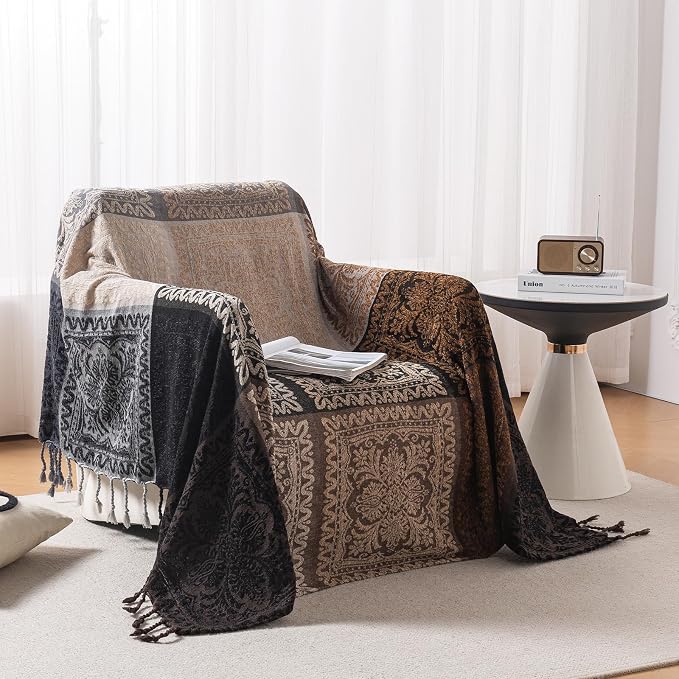 Boho Throw Blanket, Chenille Jacquard Tassels Throw Blankets - Image 2