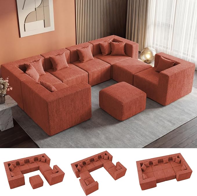 MONVANE Modular Sectional Sofa, Oversized 8 Seat Convertible U Shaped Couch by MONVANE
