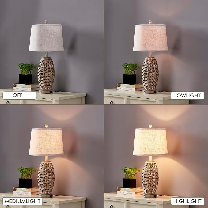 27” Natural Rattan Table Lamps Set of 2, Touch Switch, 3-Way Dimmable Bedside - Image 5